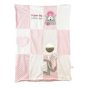 Baby Blanket 30x40 Girl‎ Pink Minky Interactive Teether Crinkle Bear Elephant